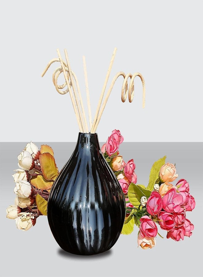 Pure Source India Ceramic Vase with 6 Pcs Reed Sticks for Home Décor || Center Table || Bedroom || Living Room and Office Decoration (Black) - Image 1